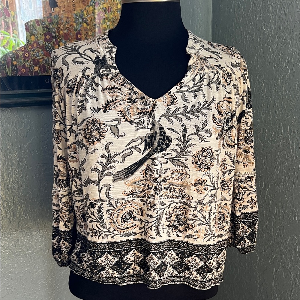 Lucky Brand Floral Black and White Women's Top size small